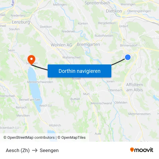 Aesch (Zh) to Seengen map