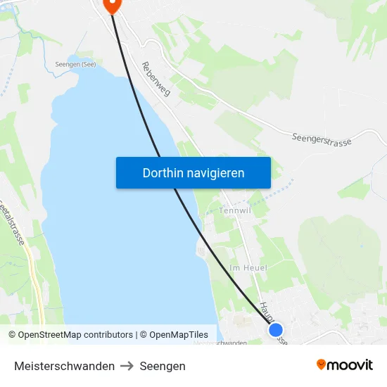 Meisterschwanden to Seengen map