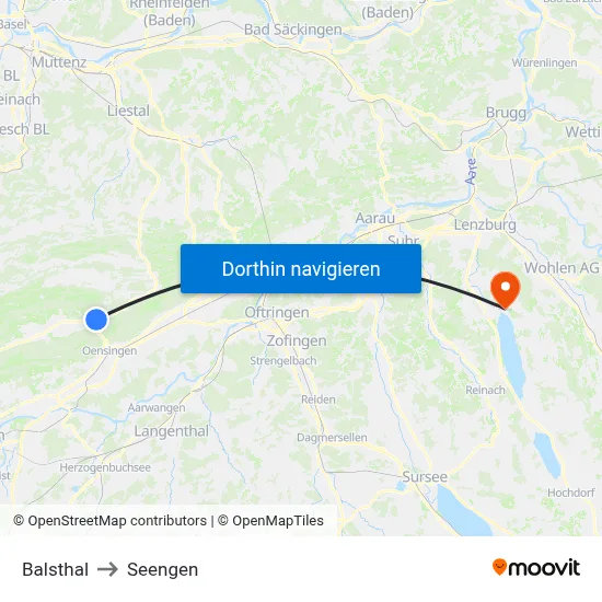 Balsthal to Seengen map