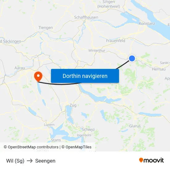 Wil (Sg) to Seengen map