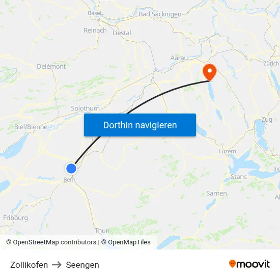 Zollikofen to Seengen map