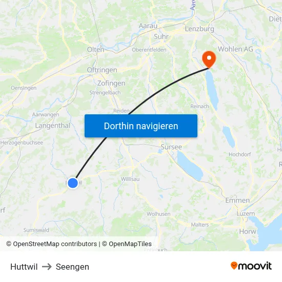 Huttwil to Seengen map