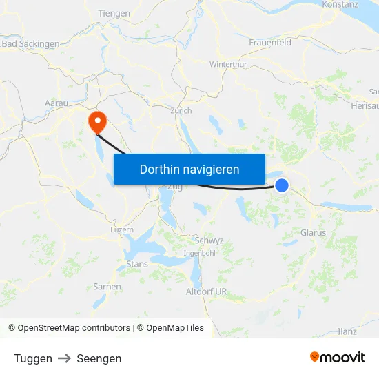 Tuggen to Seengen map