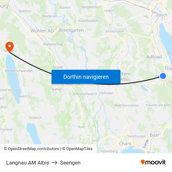 Langnau AM Albis to Seengen map