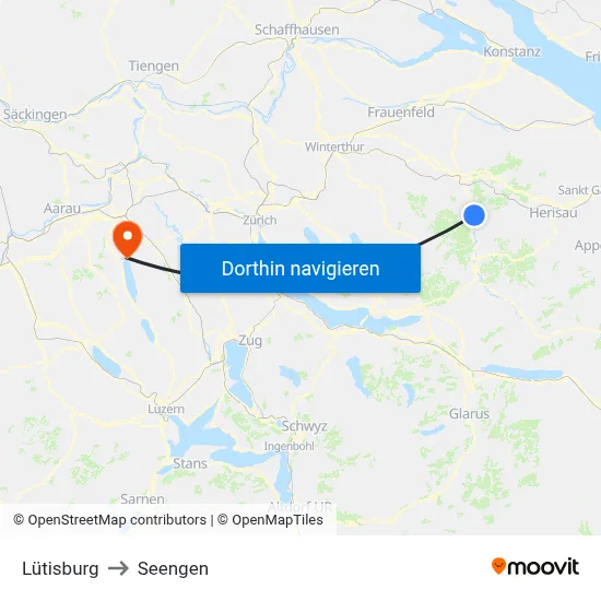 Lütisburg to Seengen map