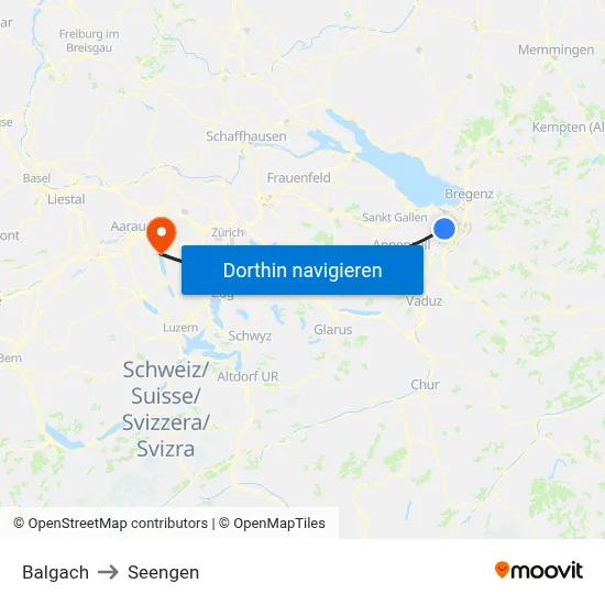 Balgach to Seengen map