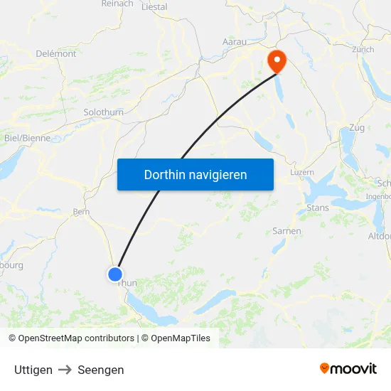 Uttigen to Seengen map
