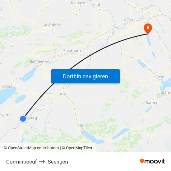 Corminboeuf to Seengen map
