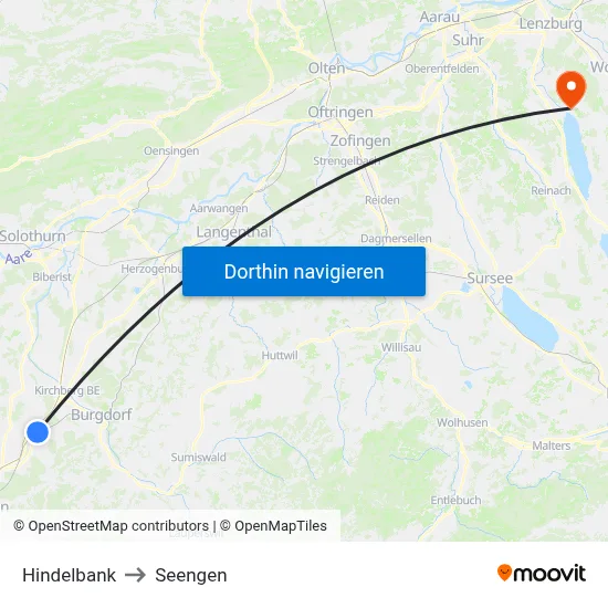 Hindelbank to Seengen map