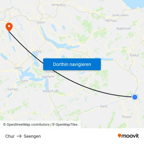 Chur to Seengen map