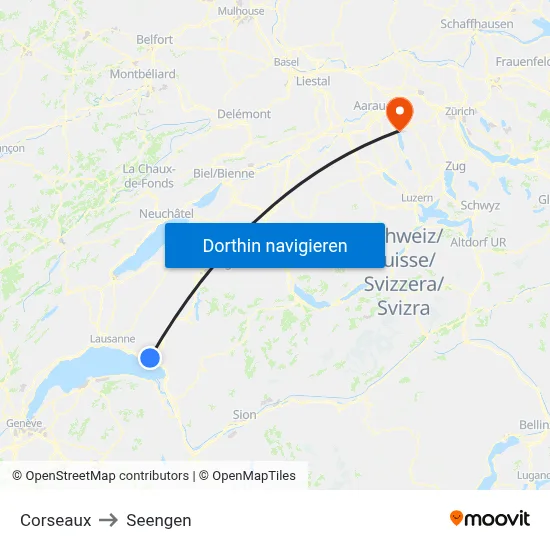 Corseaux to Seengen map