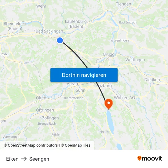 Eiken to Seengen map