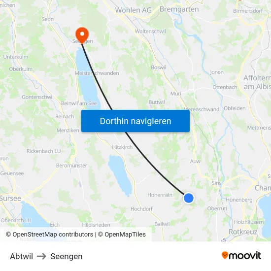 Abtwil to Seengen map