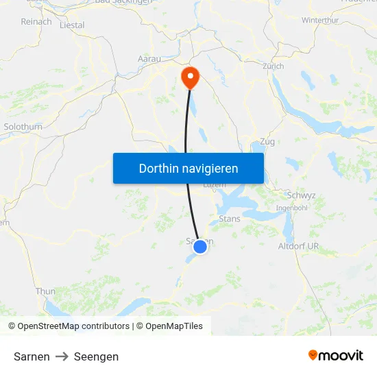 Sarnen to Seengen map