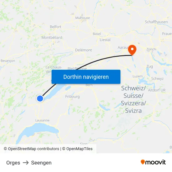 Orges to Seengen map