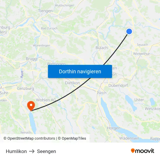Humlikon to Seengen map