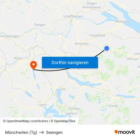 Münchwilen (Tg) to Seengen map
