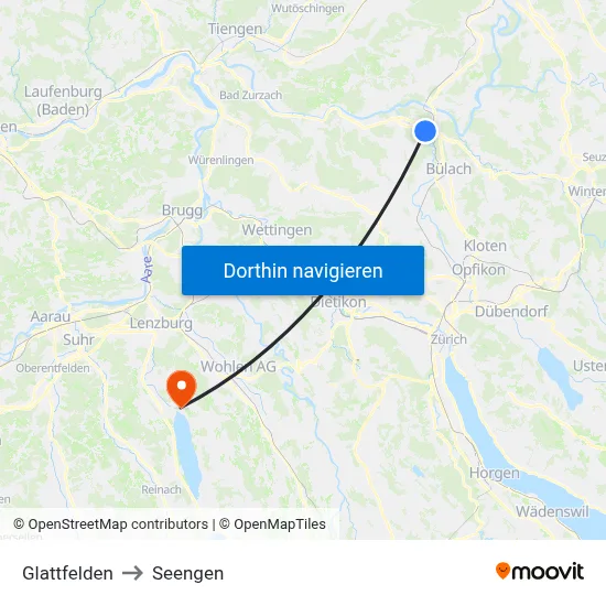 Glattfelden to Seengen map