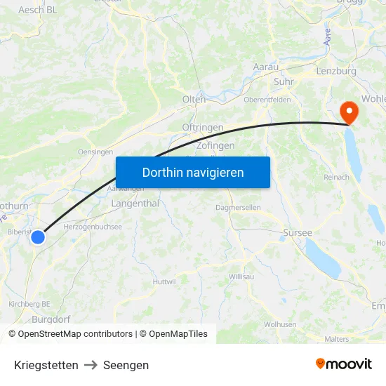 Kriegstetten to Seengen map
