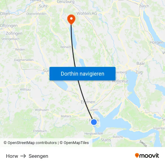 Horw to Seengen map