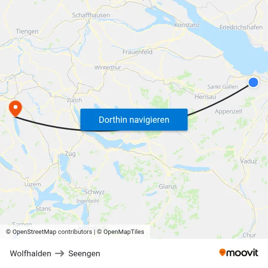 Wolfhalden to Seengen map