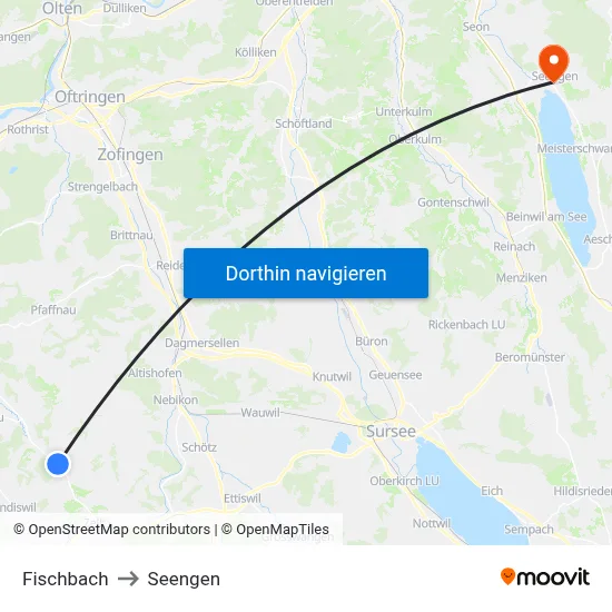 Fischbach to Seengen map