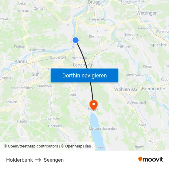 Holderbank to Seengen map