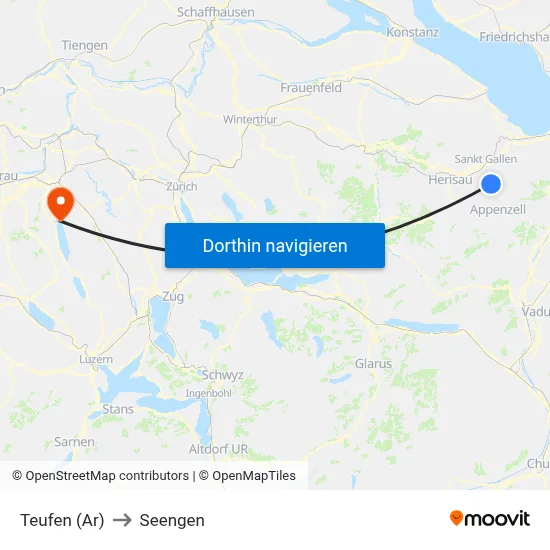 Teufen (Ar) to Seengen map