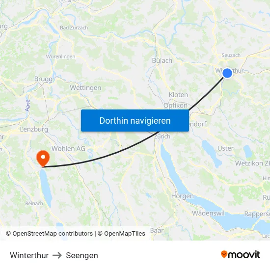 Winterthur to Seengen map