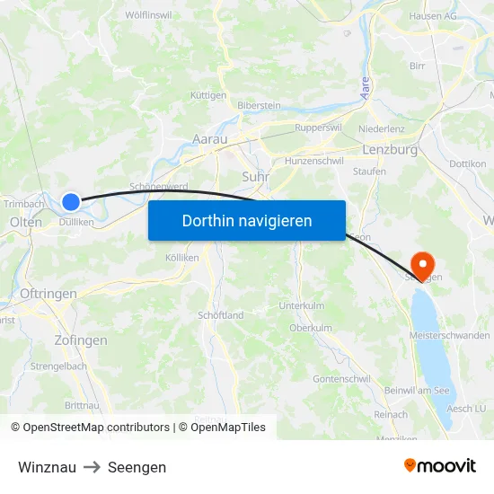Winznau to Seengen map