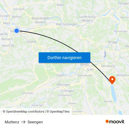 Muttenz to Seengen map