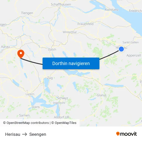 Herisau to Seengen map