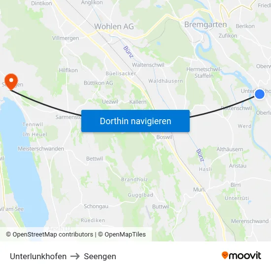 Unterlunkhofen to Seengen map