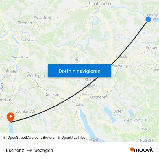 Eschenz to Seengen map