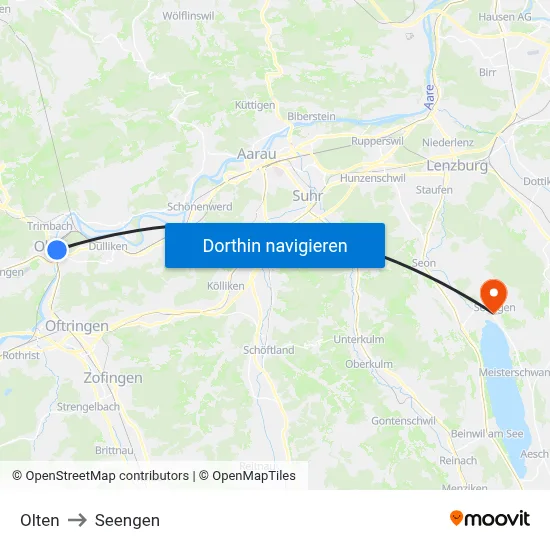 Olten to Seengen map