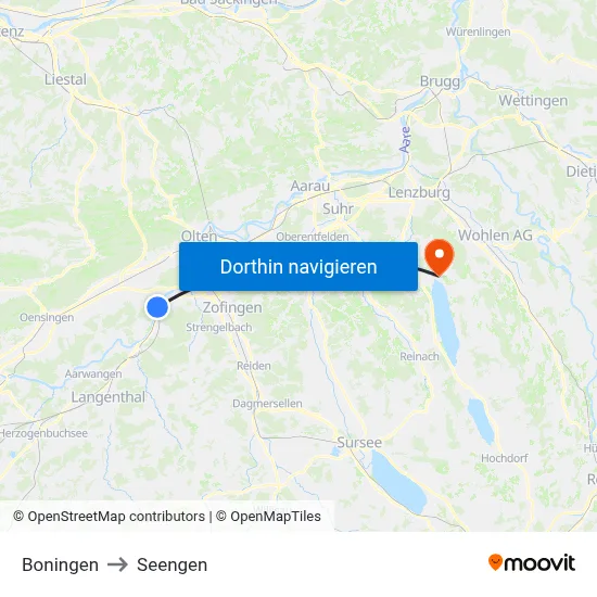 Boningen to Seengen map