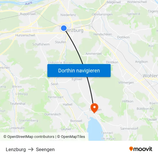 Lenzburg to Seengen map
