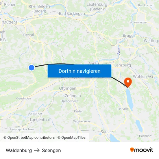 Waldenburg to Seengen map