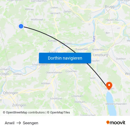 Anwil to Seengen map
