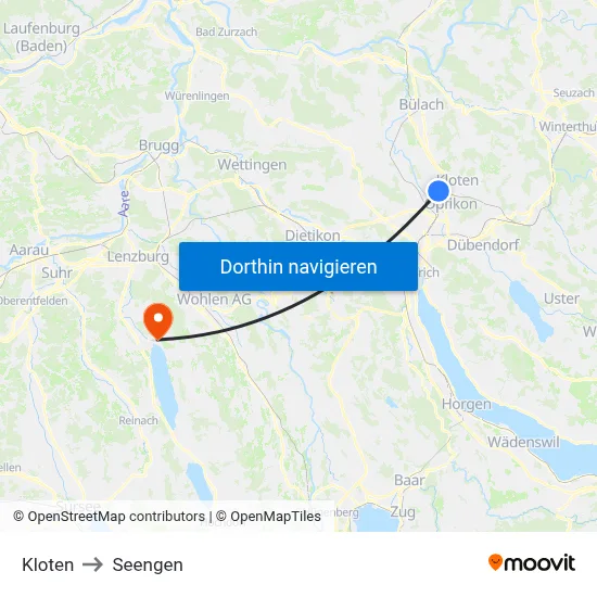 Kloten to Seengen map
