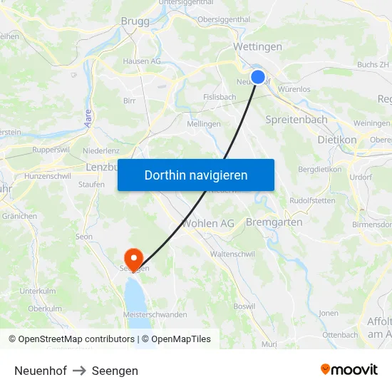 Neuenhof to Seengen map