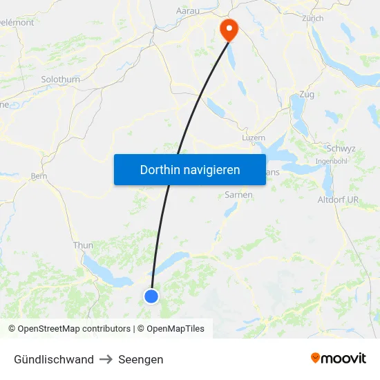 Gündlischwand to Seengen map