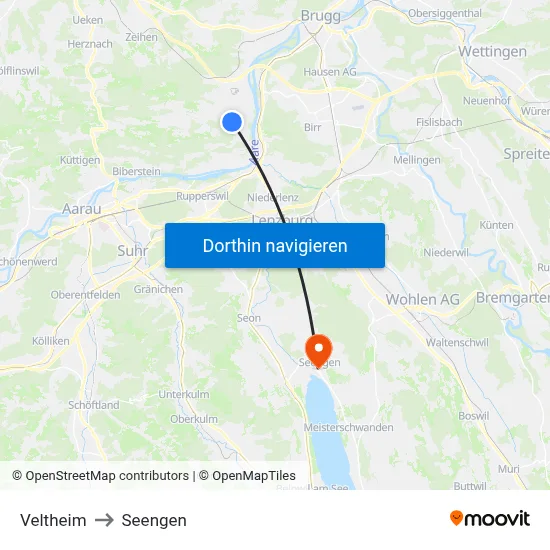 Veltheim to Seengen map