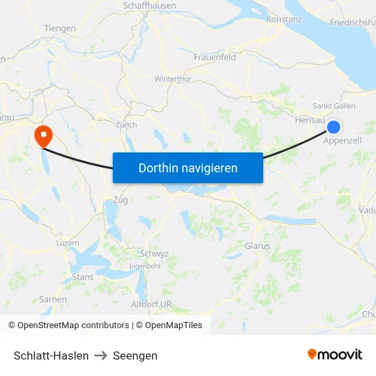 Schlatt-Haslen to Seengen map