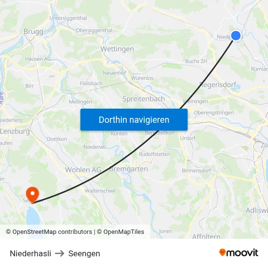 Niederhasli to Seengen map