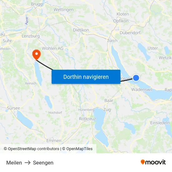 Meilen to Seengen map