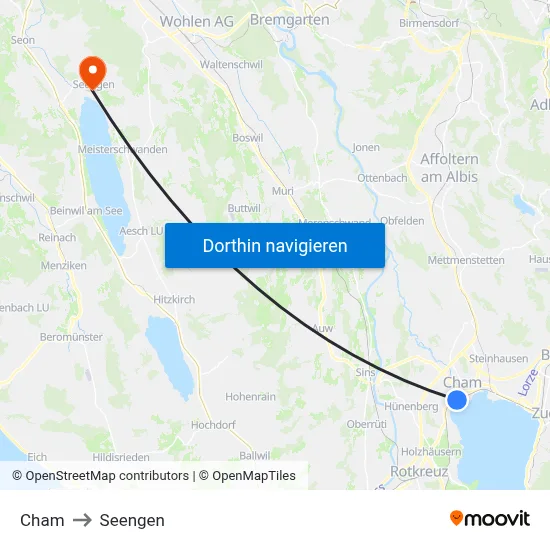 Cham to Seengen map