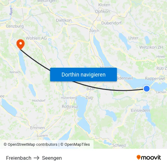 Freienbach to Seengen map