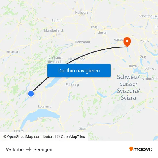 Vallorbe to Seengen map