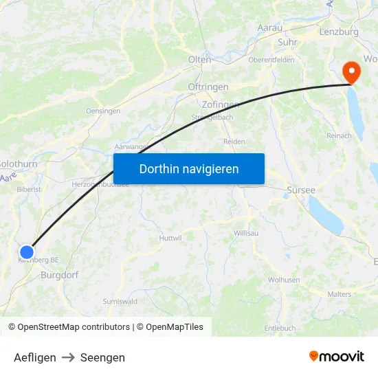 Aefligen to Seengen map